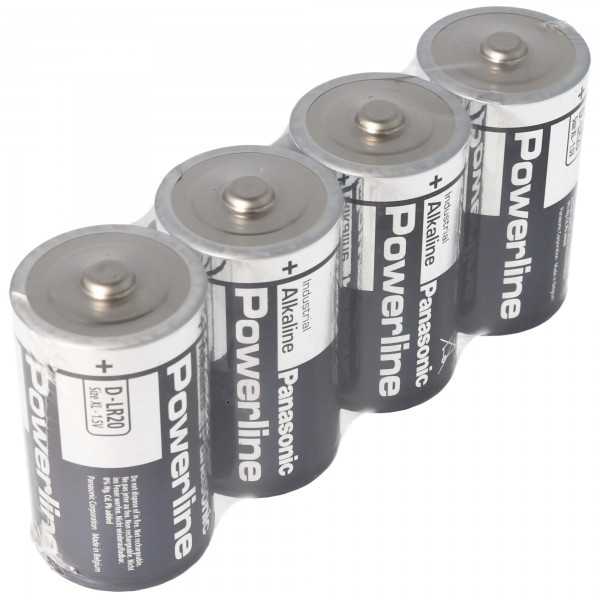 Powerline LR20 mono alkaliske batterier i 4er folie, 1,5 Volt, kapacitet 19760mAh