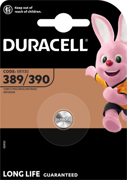 Duracell batteri sølvoxid, knapcelle, 389/390, SR54, 1,5V ur, detailblister (1-pakke)