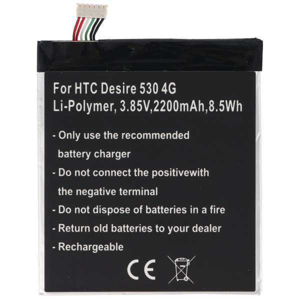 Batteri passer til HTC Desire 530 4G, Li-Polymer, 3,85V, 2200mAh, 8,5Wh
