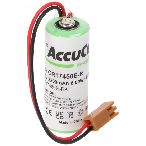 Litiumbatteri CR17450E-R Størrelse A, med kabel og stik, Fanuc A98L-0031-0012 batteri (note plug, sammenlign)