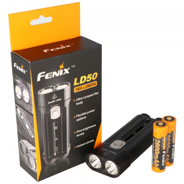 Fenix LD50 Cree XM-L2 U2 LED lommelygte, 1800 lumen med dobbelt LED og separat strømforsyning