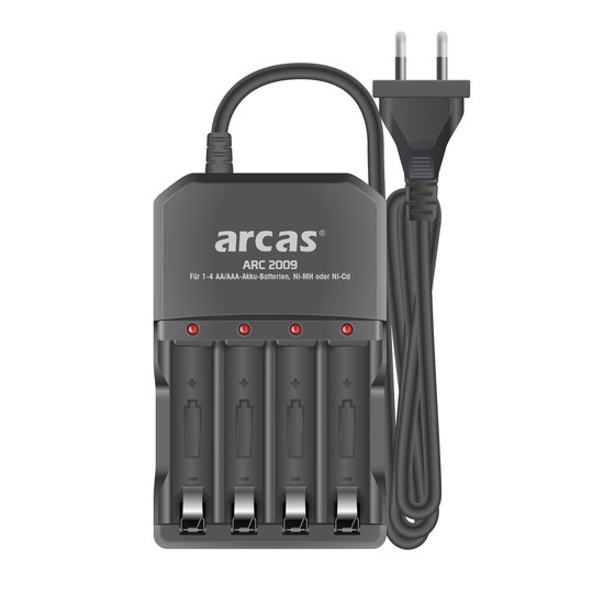 4-slot oplader med fire uafhængige ladekanaler til 1-4 AA- og AAA-batterier, uden automatisk slukning, uden batterier