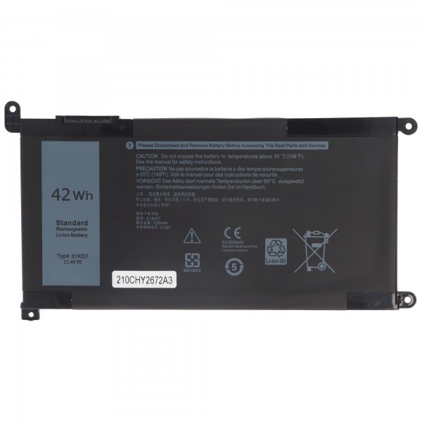 Batteri passer til Dell ChromeBook 3180, Li-Polymer, 11.4V, 3684mAh, 42Wh