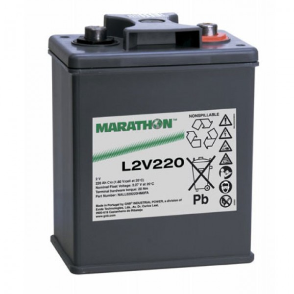 Exide Marathon L2V220 blybatteri med M8 skruetilslutning 2V, 220000mAh