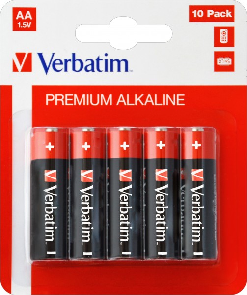 Verbatim Battery Alkaline, Mignon, AA, LR06, 1,5V Premium, Retail Blister (10-Pack)
