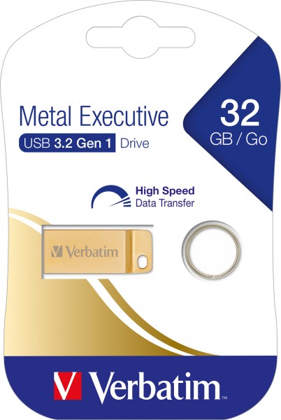 Verbatim USB 3.2 Stick 32GB, Metal Executive, Gold Type-A, (R) 80MB/s, (W) 25MB/s, detailblister