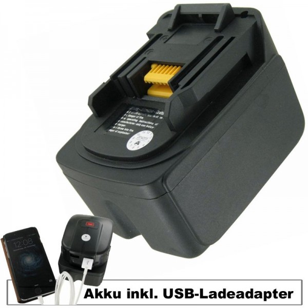 Batteri og USB opladningsadapter passer til Makita BL-1430, BL-1450 batteri 18Volt 5.0Ah inklusive USB-adapter