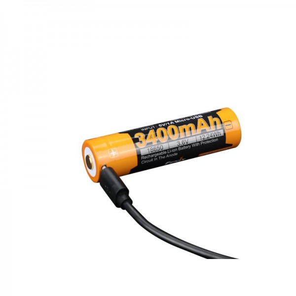 Fenix ARB-L18-3400U 18650 Li-Ion batteri beskyttet 3400mAh, med USB-opladningsfunktion, 70x18,6mm