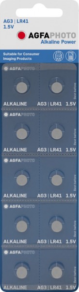 Agfaphoto batteri alkalisk, knapcelle, LR41, V3GA, 1,5V strøm, detailblister (10-pak)