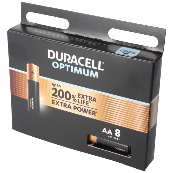 Duracell Optimum AA Mignon Alkaline Batterier 1,5V LR6 MX1500 Pakke med 8 LR06 5000394137684