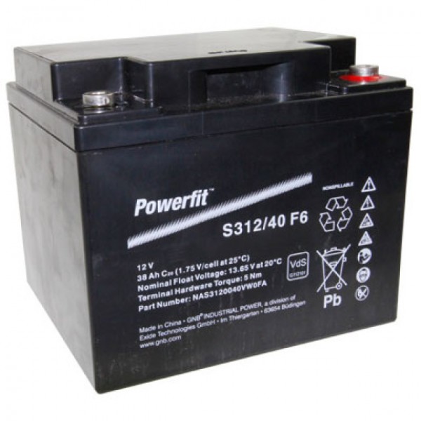Exide Powerfit S312 / 40F6 blybatteri med M6 skruetilslutning 12V, 38000mAh