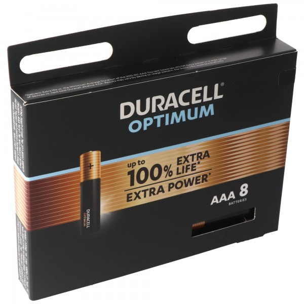 Duracell Optimum AAA Mignon Alkaline Batterier 1,5V LR03 MX2400 Pakke med 8