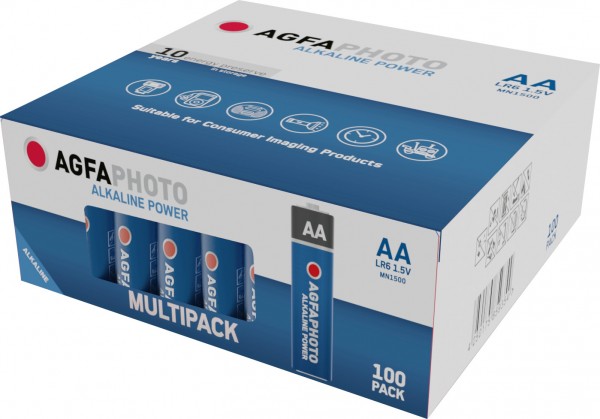 Agfaphoto Alkaline batteri, Mignon, AA, LR06, 1,5V strøm, detailboks (100-pak)