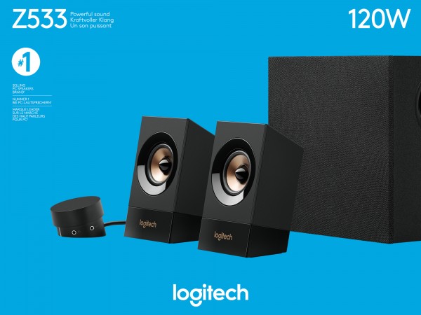 Logitech Speaker Z533, lyd, stereo 2.1, 120W subwoofer, sort, detailhandel