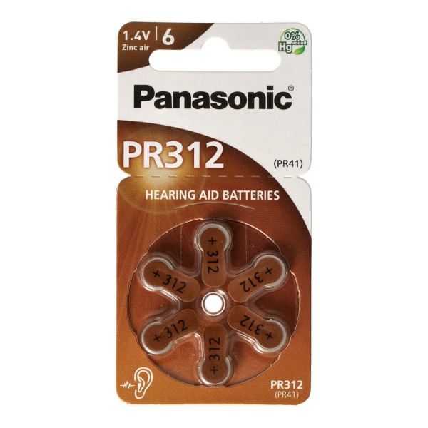 Panasonic PR312 Hearing Aid Batterier PR-312 / 6LB, Hørehjælpceller 312 Zink Air 180mAh