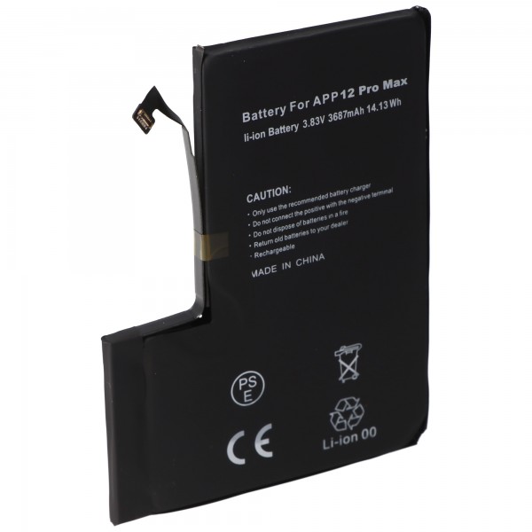 Batteri passer til Apple iPhone 12 Pro Max, Li-Polymer, 3.83V, 3687mAh, 14.13Wh, indbygget, uden værktøj