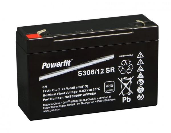 Exide Powerfit S306 / 12SR blybatteri med Faston 6,3 mm 6V, 12000mAh