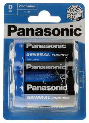 Panasonic R20 almindelig mono batteri 2 blister zinkkul