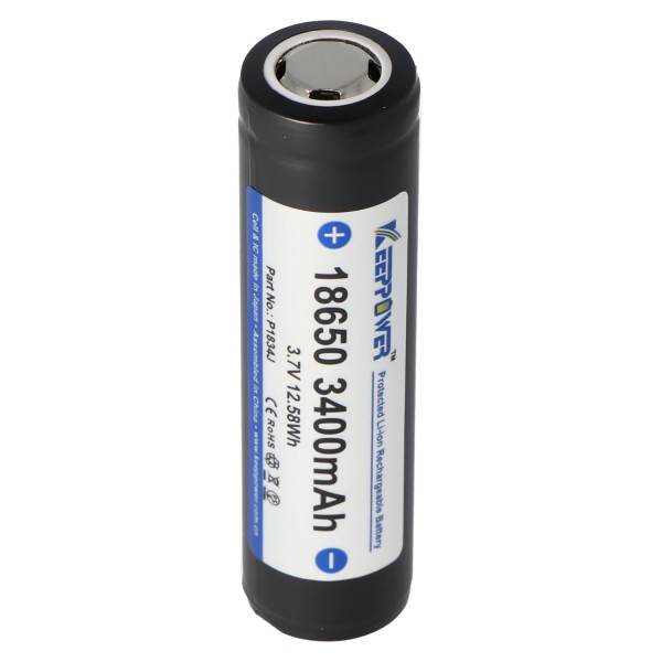 Keeppower 18650 - 3400mAh, 3,7V Li-Ion batteri beskyttet (Flat Top)