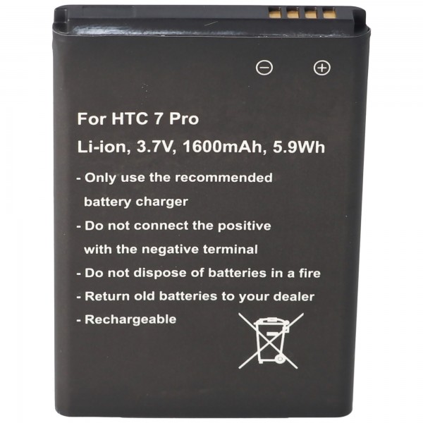 Batteri passer til HTC 7 Pro, Li-ion, 3,7V, 1600mAh, 5,9Wh