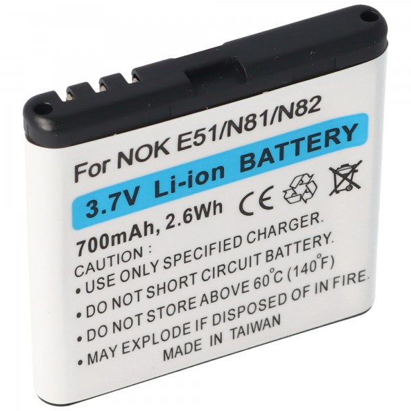 Batteri passer til Nokia E51, N81, N82, Li-ion, 700mAh, 3,7V, 2,6Wh