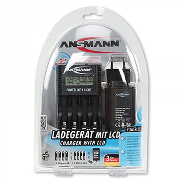 Ansmann Powerline 4 Lys intelligent oplader med LCD-skærm inkl. USB-oplader