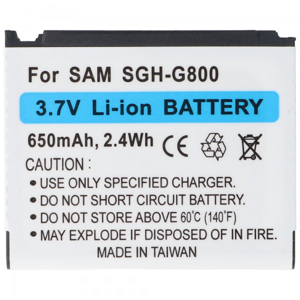 Batteri passer til Samsung SGH G800, Li-ion, 3.7V, 650mAh, 2.4Wh
