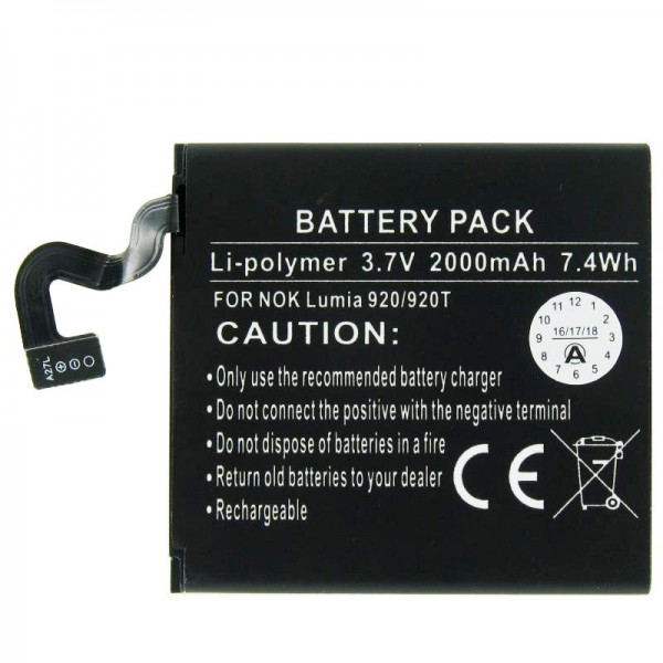 BP-4GW replik batteri passer til Nokia Lumia 920 batteri type BP-4GW