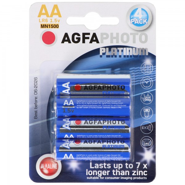 AgfaPhoto LR06 Mignon AA batteri alkalisk mangan 1,5 volt 4 stk platin
