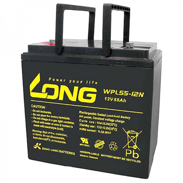 Kung Long WPL55-12N-M blybatteri 12 volt 55Ah med M6 skruetilslutning