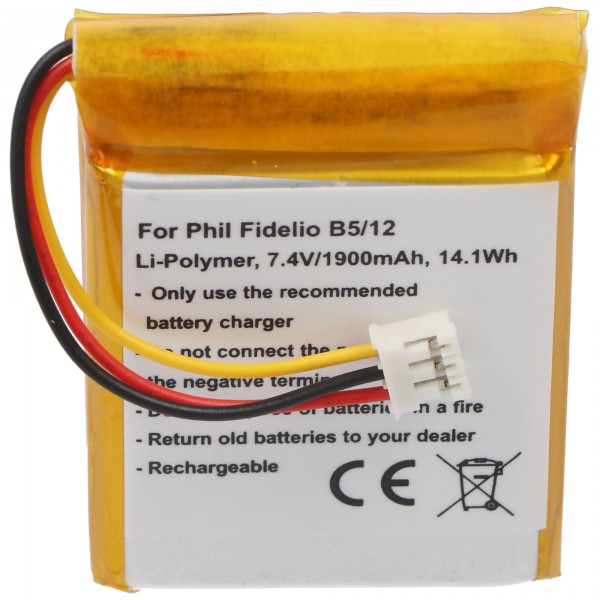 Batteri passer til Philips Fidelio B5 / 12 batteri Li-Polymer 7,4V 1900mAh, 14,1Wh