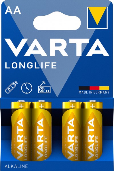 Varta batteri Alkaline, Mignon, AA, LR06, 1,5V Longlife, Retail Blister (4-Pack)