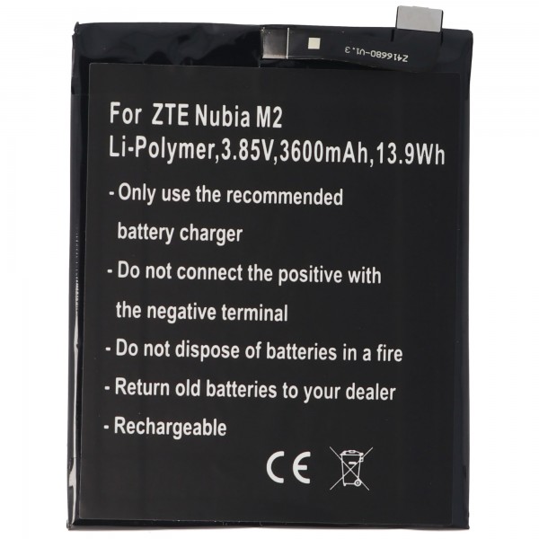 Batteri passer til ZTE Nubia M2, Li-Polymer, 3,85V, 3600mAh, 13,9Wh, indbygget, uden værktøj