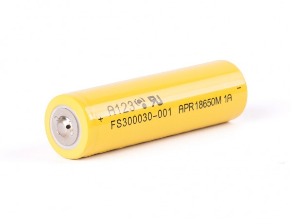 A123 APR18650M-A1 LiFePo4 batteri 1100mAh 3.2V - 3.3V (positiv pole forøget)