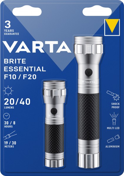 Varta LED lommelygte Brite Essential Twinpack 15608 + 15618, detail blisterpakning