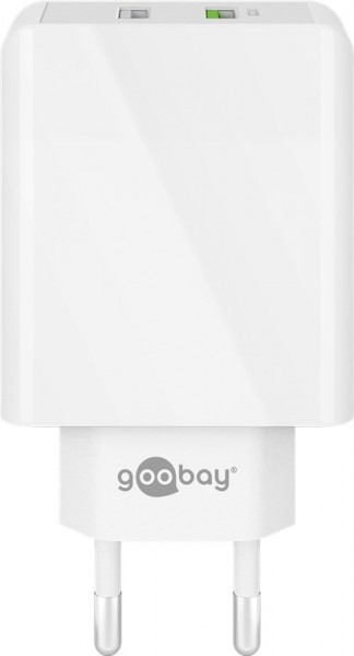 Goobay dobbelt USB-hurtigoplader QC3.0 28W hvid - oplader op til 4x hurtigere end standardopladere