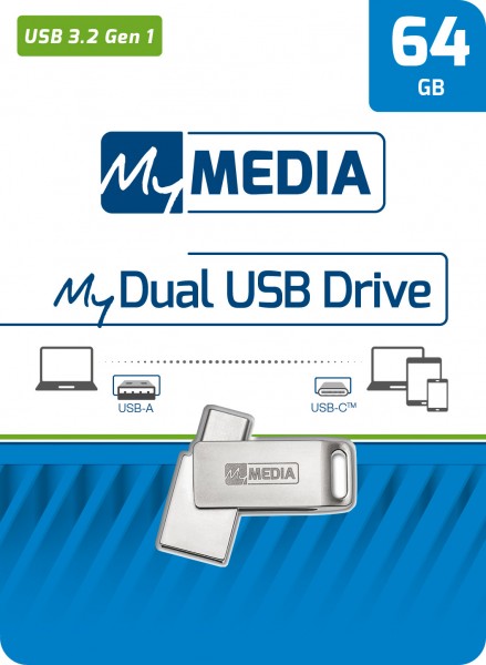 Mymedia USB 3.2 OTG stick 64GB, type AC, My Dual, sølvblister