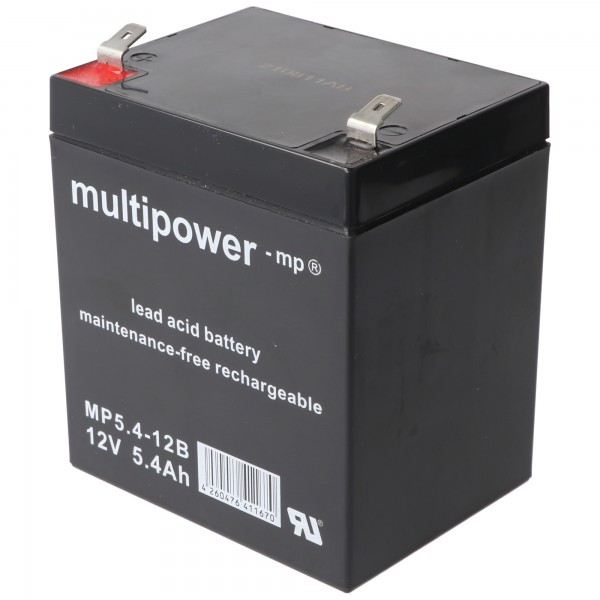Multipower MP5.4-12B 12V 5.4Ah 6.3mm Faston blybatteri AGM blygelbatteri