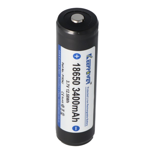 Keeppower 18650 - 3400mAh, 3,6V - 3,7V Li-Ion batteri beskyttet med print, 1 stk