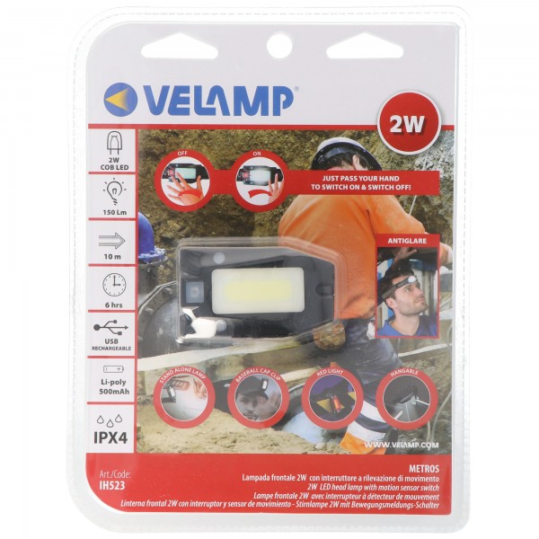 Velamp Metro LED forlygte IH523, batteridrevet multifunktionslygte med infrarød switch inklusive batteri