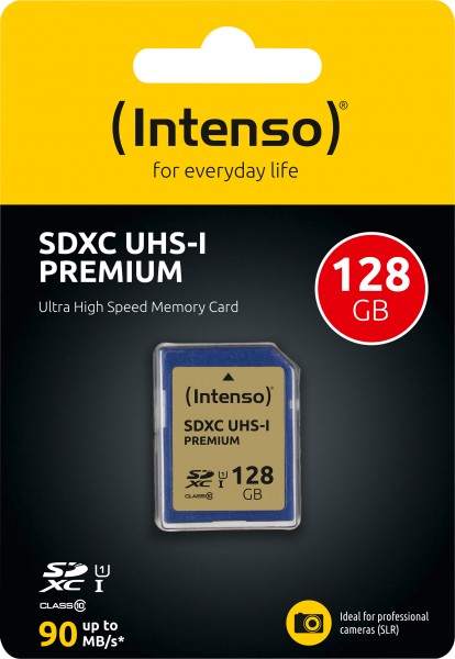 Intenso SDXC-kort 128GB, Premium, Class 10, U1, UHS-I (R) 45MB/s, (W) 10MB/s, detailblister