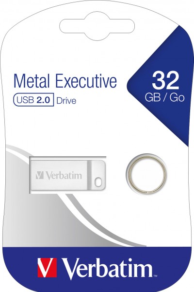 Verbatim USB 2.0 Stick 32GB, Metal Executive, Sølv (R) 12MB/s, (W) 5MB/s, detailblister