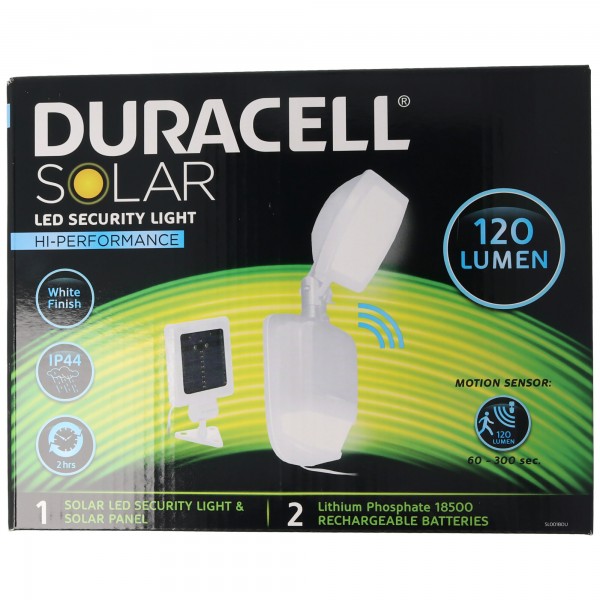 Duracell LED solbeskyttelseslys med 120 lumen, inklusive lithiumbatteri, med eksternt solpanel