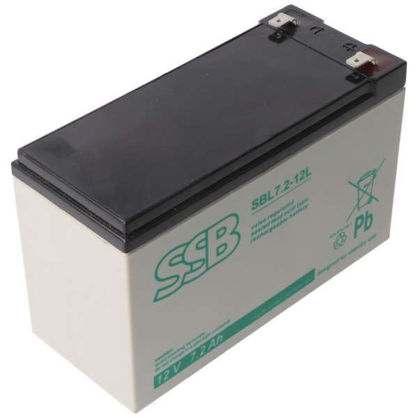 SSB SBL7.2-12L 12V 7.2Ah 6.3mm Faston blybatteri AGM blygelbatteri