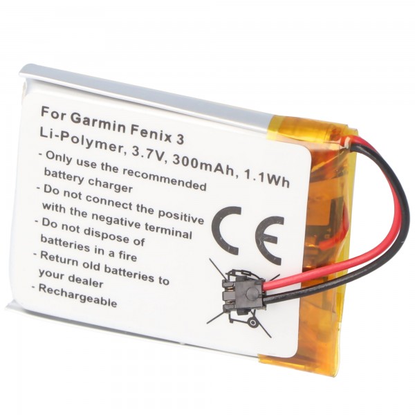 Batteri passer til Garmin Fenix 3, Li-Polymer, 3,7V, 300mAh, 1,1Wh