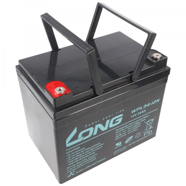 Kung Long WPL34-12N F6 Longlife bly-fleece batteri, 12V, 34Ah, M5 indvendigt gevind