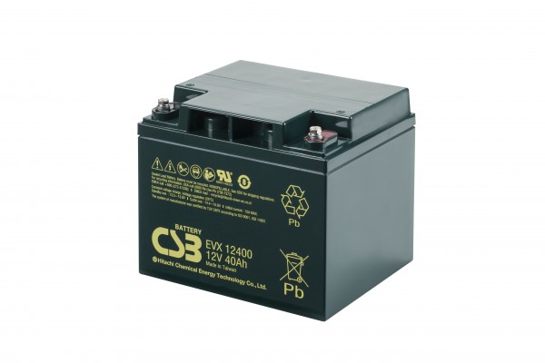 CSB-EVX12400 12 Volt AGM blybatteri 40Ah, 197x165x170mm M5 indvendig gevind Cycle-proof + standby