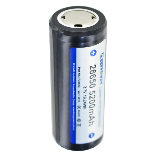 Keeppower 26650 - 5200mAh, 3.6V - 3.7V Li-ion batteri PCB beskyttet