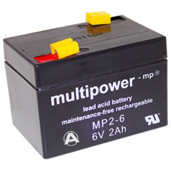 Multipower MP2-6 batteri PB ledning, 6 Volt 2000mAh, forbindelse 4,8m