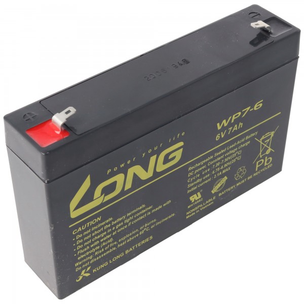 Kung Long WP7-6 Batterilad 6 Volt 7Ah, Faston 6.3mm